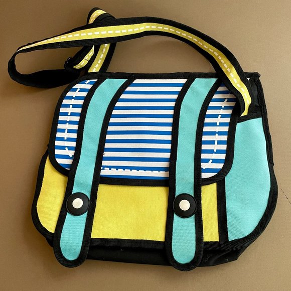Jump Style 2D Comic Cartoon Shoulder/Messenger Bag by Charm Yellow-Blue-Black - Picture 1 of 8